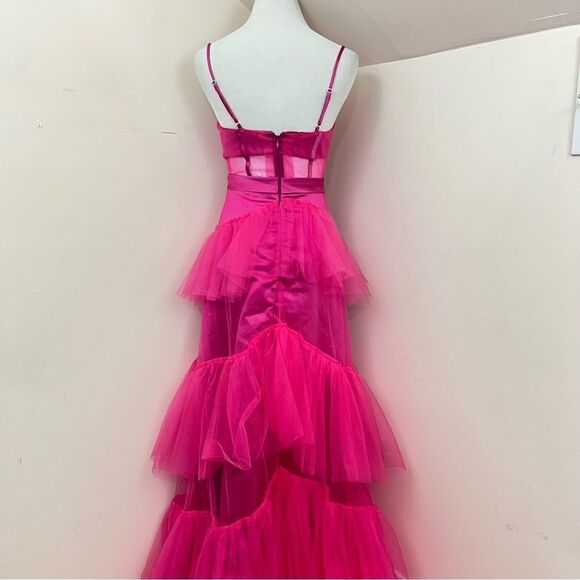 Fuchsia Pink Tulle Evening/ Prom Gown Corset Style Sheer S - Picture 7 of 9